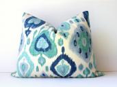 Turquoise & Blue Ikat Pillow Cover 