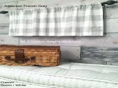 Anderson French Grey Valance & Ticking Storm Tufted Cushion by BFS Workroom
